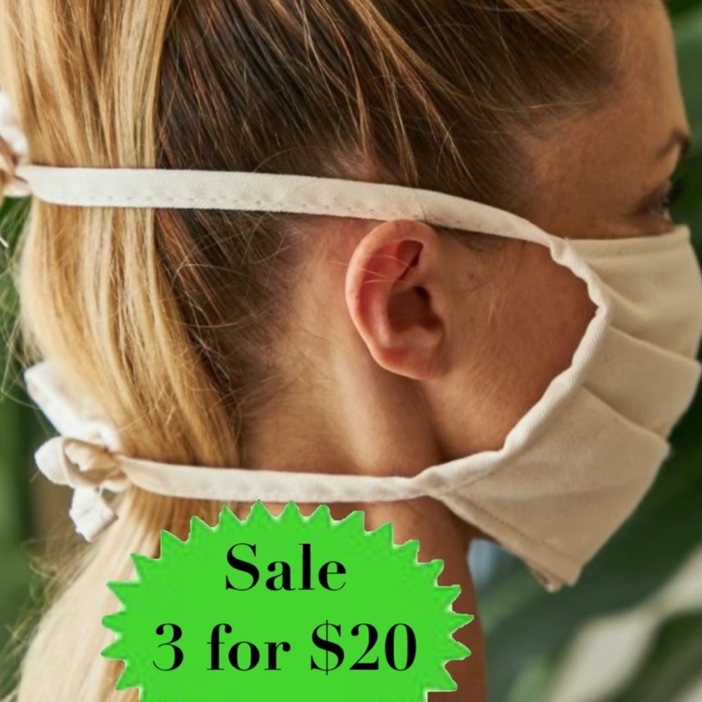 2 face masks set lot GREEN cloth FOLDED head ties covering Covid protection